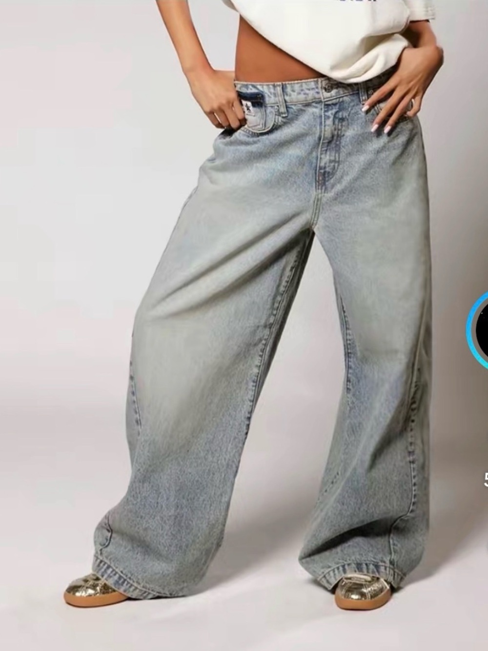 REVICE Relaxed Wide-Leg Light Gray Denim Jeans